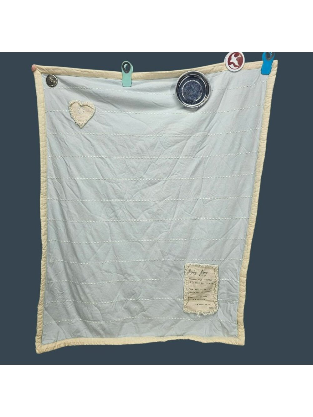 Baby Boy Light Blue Quilted Blanket With Embroidered Heart & Inspirational Patch
